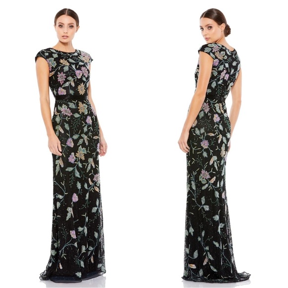 Mac Duggal Style 6120 Floral Beaded Shawl Evening Gown Dress main image 1